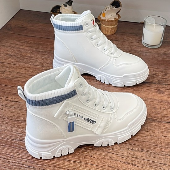 Women's Colorblock Casual Sneakers, High-top Round Toe Round Toe Thick Sole Non-slip Shoes, Versatile Comfy Shoes