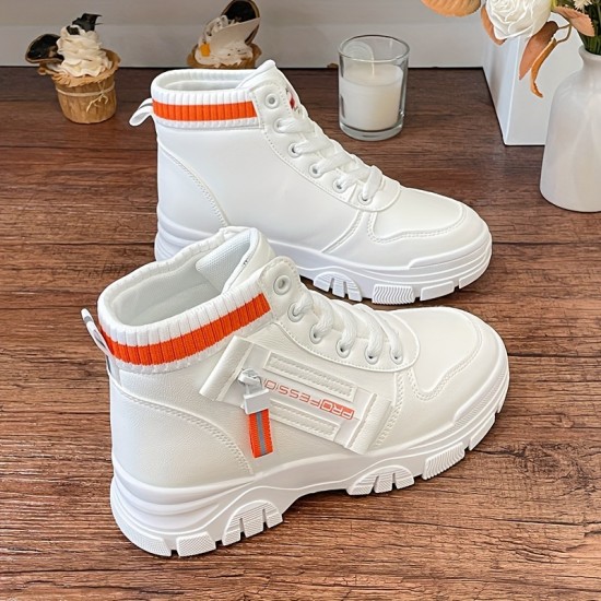 Women's Colorblock Casual Sneakers, High-top Round Toe Round Toe Thick Sole Non-slip Shoes, Versatile Comfy Shoes