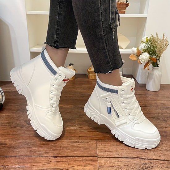 Women's Colorblock Casual Sneakers, High-top Round Toe Round Toe Thick Sole Non-slip Shoes, Versatile Comfy Shoes