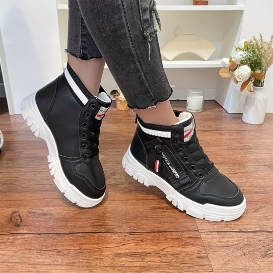 Women's Colorblock Casual Sneakers, High-top Round Toe Round Toe Thick Sole Non-slip Shoes, Versatile Comfy Shoes