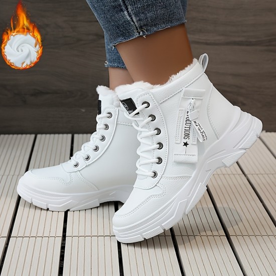 Women's Platform High Top Sneakers, Casual Lace Up Plush Lined Shoes, Comfortable Winter Outdoor Shoes