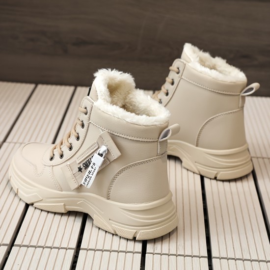 Women's Platform High Top Sneakers, Casual Lace Up Plush Lined Shoes, Comfortable Winter Outdoor Shoes