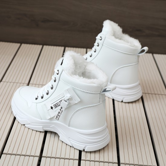 Women's Platform High Top Sneakers, Casual Lace Up Plush Lined Shoes, Comfortable Winter Outdoor Shoes