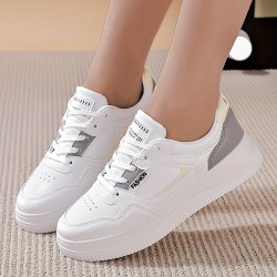 Women's Platform Skate Shoes, Colorblock Round Toe Lace Up Low Top Sneakers, Versatile Walking Sports Shoes