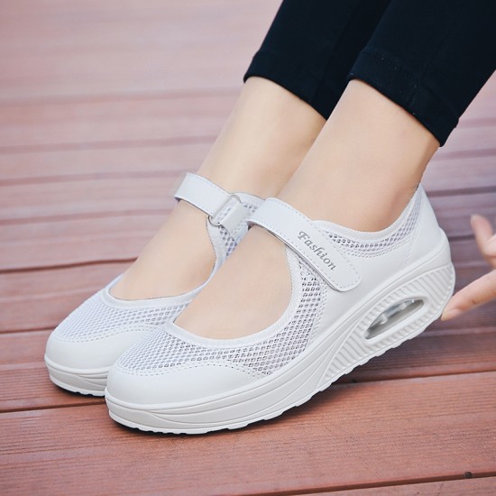 Women's Air Cushion Mesh Sneakers, Breathable Cut-out Ankle Strap SPorts Shoes, Casual Walking Shoes