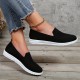 Women's Solid Color Sneakers, Slip On Round Toe Non-slip Low-top Knit Breathable Shoes, Casual Outdoor Sporty Shoes