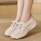 Women's Solid Color Casual Sneakers, Lace Up Soft Sole Platform Walking Shoes, Lightweight Low-top Shoes