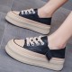 Women's Platform Skate Shoes, Minimalist Low Top Lace Up Sneakers, Casual All-Match Trainers