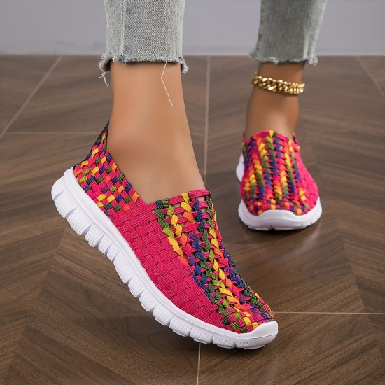 Women's Braided Flat Shoes, Breathable Soft Sole Slip On Shoes, Casual Lightweight Walking Shoes