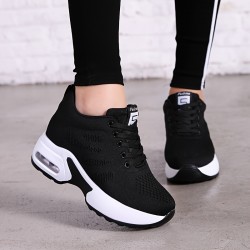 Women's Lightweight Mesh Sneakers, Platform Low Top Lace Up Height Increased Casual Shoes, Women's Sport Footwear