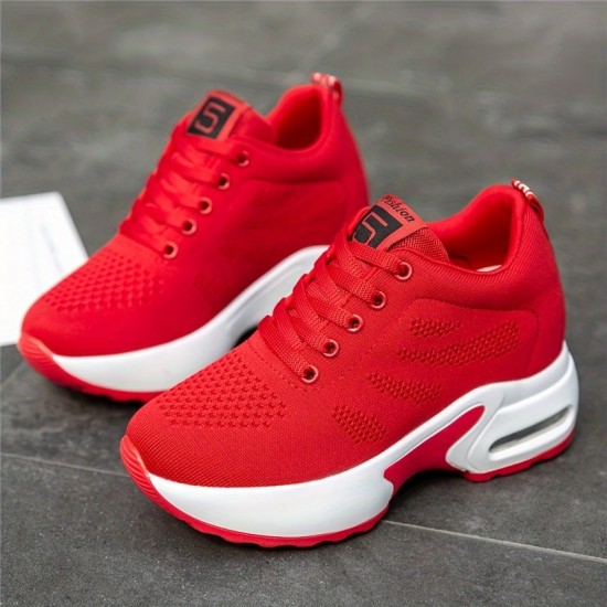 Women's Lightweight Mesh Sneakers, Platform Low Top Lace Up Height Increased Casual Shoes, Women's Sport Footwear