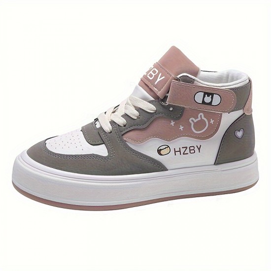 Women's Cartoon Panda & Letter Print Sneakers, Lace Up Soft Sole Platform Skate Shoes, High-top Non-slip Walking Shoes