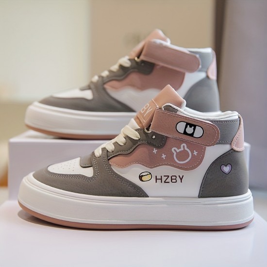 Women's Cartoon Panda & Letter Print Sneakers, Lace Up Soft Sole Platform Skate Shoes, High-top Non-slip Walking Shoes