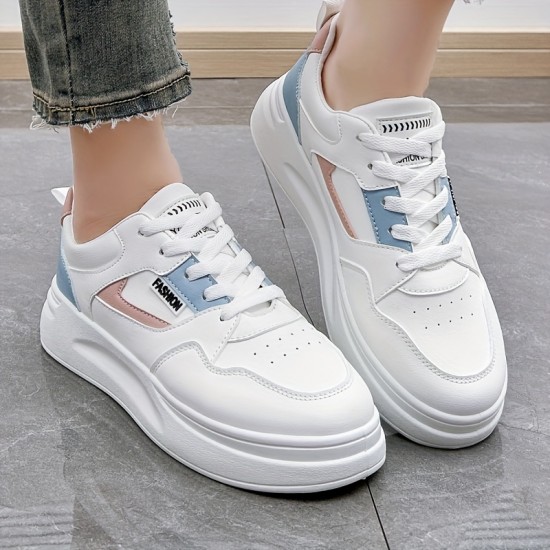 Women's Colorblock Platform Sneakers, Lace Up Lightweight Casual Sporty Skate Shoes, Versatile Comfy Low-top Trainers