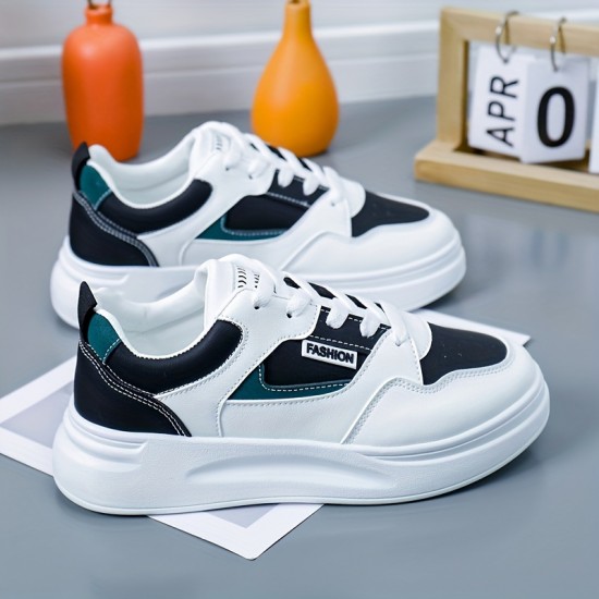 Women's Colorblock Platform Sneakers, Lace Up Lightweight Casual Sporty Skate Shoes, Versatile Comfy Low-top Trainers