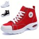 Women's Solid Color Casual Sneakers, Lace Up Soft Sole Platform Walking Skate Shoes, High-top Versatile Canvas Shoes