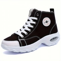 Women's Solid Color Casual Sneakers, Lace Up Soft Sole Platform Walking Skate Shoes, High-top Versatile Canvas Shoes