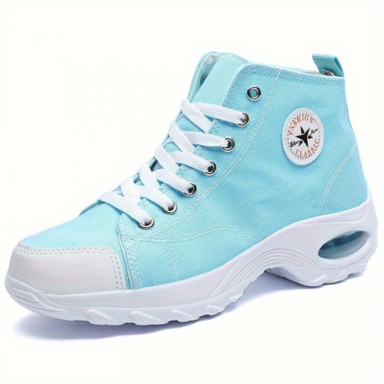 Women's Solid Color Casual Sneakers, Lace Up Soft Sole Platform Walking Skate Shoes, High-top Versatile Canvas Shoes