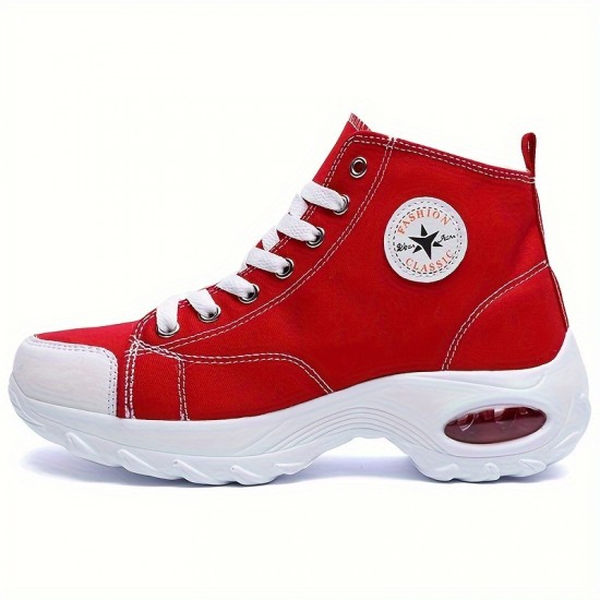 Women's Solid Color Casual Sneakers, Lace Up Soft Sole Platform Walking Skate Shoes, High-top Versatile Canvas Shoes