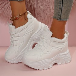 Women's Platform Chunky Sneakers, Solid Color Lace Up Height Increasing Shoes, Casual Walking Shoes