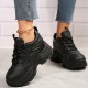 Women's Platform Chunky Sneakers, Solid Color Lace Up Height Increasing Shoes, Casual Walking Shoes