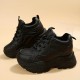 Women's Platform Chunky Sneakers, Solid Color Lace Up Height Increasing Shoes, Casual Walking Shoes