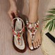 Women's Beaded Decor Flip Flops, Open Round Toe Elastic Ankle Strap Sandals, Women's Comfy Shoes