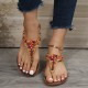 Women's Beaded Decor Flip Flops, Open Round Toe Elastic Ankle Strap Sandals, Women's Comfy Shoes