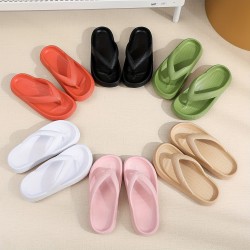 Solid Color EVA Flip Flops, Simple Style Soft Sole Wear-resistant Pillow Slides, Indoor & Outdoor Beach Shoes