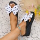 Women's Polka Dot Print Bowknot Flip Flops, Slip On Platform Comfy Summer Slides, Vacation Beach Non-slip Wedge Slides