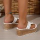 Women's Platform Flip Flops, Buckle Strap Wood Grain Sole Slide Sandals, Outdoor Summer Slide Shoes