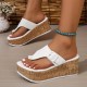 Women's Platform Flip Flops, Buckle Strap Wood Grain Sole Slide Sandals, Outdoor Summer Slide Shoes