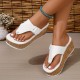 Women's Platform Flip Flops, Buckle Strap Wood Grain Sole Slide Sandals, Outdoor Summer Slide Shoes