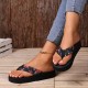 Women's Floral Pattern Flip Flops, Slip On Comfy Platform Soft Sole Slides, Vacation Summer Beach Slides