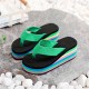 Women's Wedge Flip Flops, Rainbow Sole Slip On Platform Slide Shoes, Casual Lightweight Summer Beach Shoes