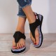 Women's Striped Flat Thong Sandals, Fashion Open Toe Front Zipper Slingback Anti-skid Shoes, Casual Outdoor Beach Shoes