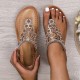 Women's Boho Stile Thong Sandals, Rhinestone Decor Elastic Strap Slip On Shoes, Summer Vacation Beach Sandals