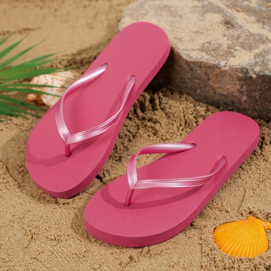 Women's Solid Color Flip Flops, Slip On Minimalist Lightweight Flat Casual Slides, Vacation Summer Beach Comfy Shoes