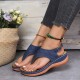 Women's Thone Wedge Sandals, Solid Color Ankle Buckle Strap Slingback Open Toe Shoes, Casual Retro Shoes