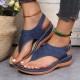 Women's Thone Wedge Sandals, Solid Color Ankle Buckle Strap Slingback Open Toe Shoes, Casual Retro Shoes