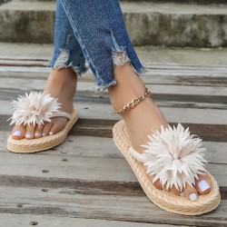 Women's Flower Decor Flip Flops, Casual Clip Toe Summer Shoes, Women's Lightweight Beach Shoes