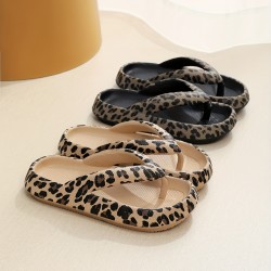 Women's Fashion Leopard Print Flip Flops, Casual Slip On Platform Slippers, Lightweight & Comfortable Shoes