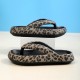 Women's Fashion Leopard Print Flip Flops, Casual Slip On Platform Slippers, Lightweight & Comfortable Shoes