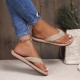 Women's Flat Flip Flops, Straw Braided Vamp Summer Beach Shoes, Imitation Espadrille Solid Slides