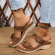 Women's Flower & Rhinestone Wedge Slippers, Solid Color Open Toe Non Slip Arch Support Slides Shoes, Casual Retro Sandals