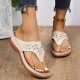 Women's Wedge Flip Flops, Rhinestone Decor Slip On Slide Sandals, Comfy Outdoor Slide Shoes With Arch Support