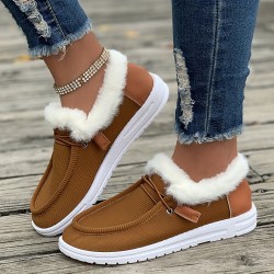 Winter Plush Lined Sneakers, Cozy & Warm Round Toe Flat Shoes, Winter Outdoor Walking Shoes