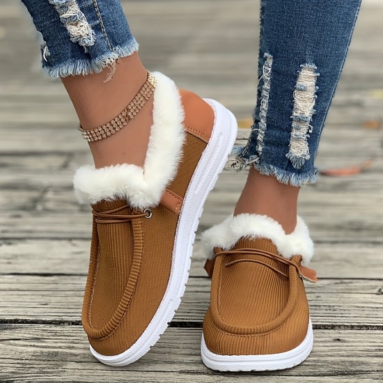 Winter Plush Lined Sneakers, Cozy & Warm Round Toe Flat Shoes, Winter Outdoor Walking Shoes