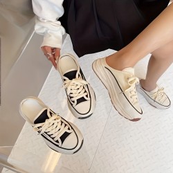 Women's Platform Canvas Shoes, Casual Lace Up Mule Sneakers, Versatile & All-Match Outdoor Shoes