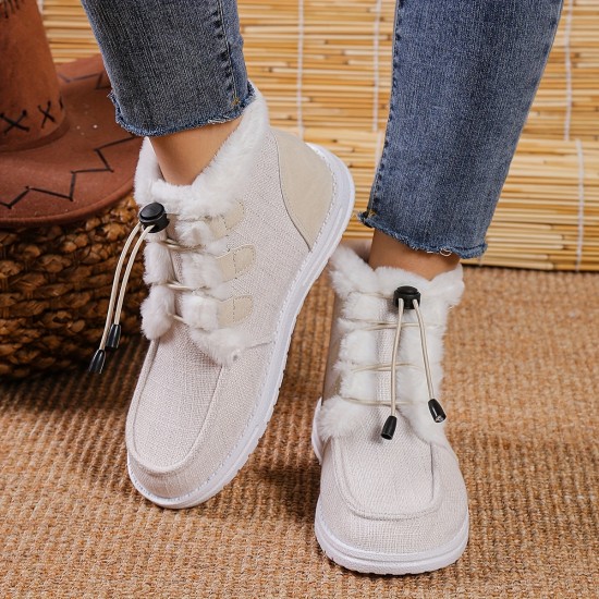 Women's High Top Canvas Shoes, Casual Lace Up Plush Lined Shoes, Comfortable Winter Shoes